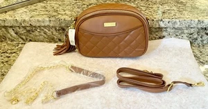 NEW W/TAGS JOY & IMAN BROWN LEATHER TASSLE CROSSBODY PURSE/HANDBAG 2 STRAPS RFID - Picture 1 of 2