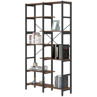 HOMCOM Scaffale Libreria da Parete in Legno e Metallo Nero Stile Industriale - Immagine 1 di 4