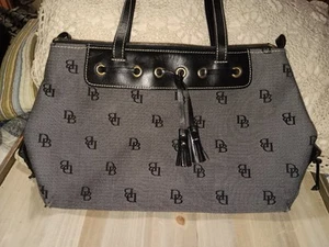 Dooney & Bourke Signature Tassel Black Grey Canvas Black Leather Trim Pre-owned - Picture 1 of 13