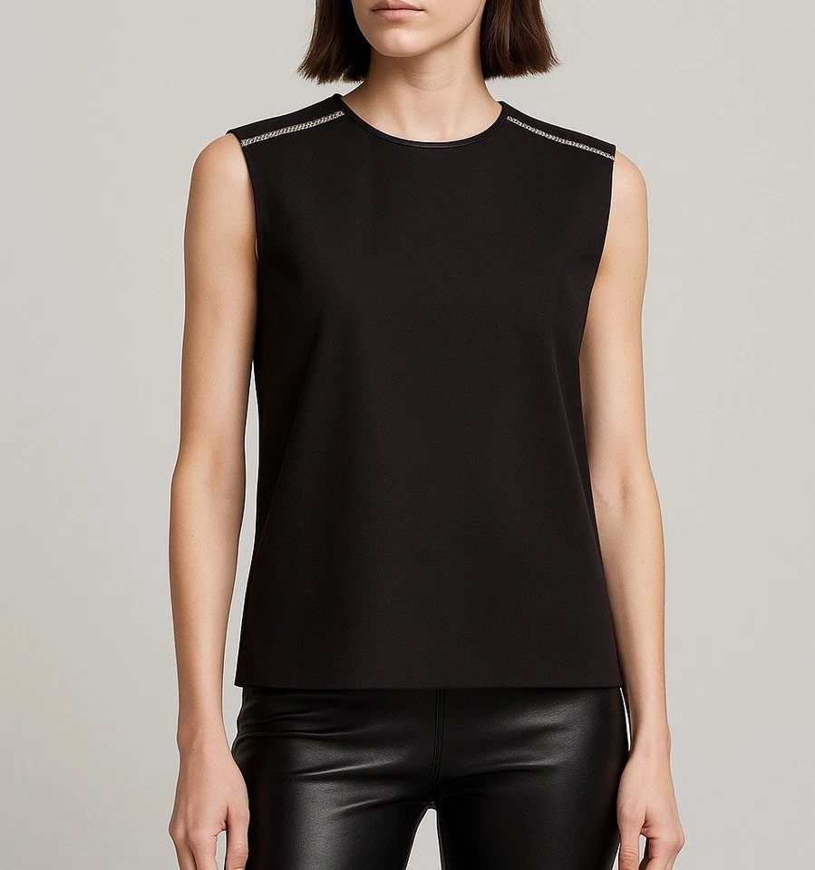 Helmut Lang Womens Black Leather Trim Python Accent Top Size M Quiet Luxury Edgy - Image 1 of 4