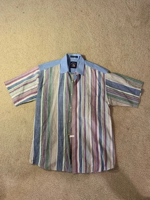 Vtg 90s Gant Salty Dog Striped Men Button Down Shirt Short Sleeve White Blue M - Image 1 of 4