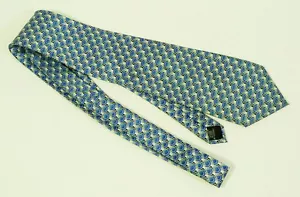 Stafford Blue & Black Tonal Round Geometric Pattern Handmade Silk Tie - Picture 1 of 5