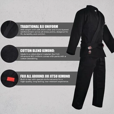 NWOT FUJI KIMONO FULL GI BLACK W/ WHITE BELT SIZE A4-NINJA-JOHNWICK-KUNGFU-MMA - Image 1 of 4