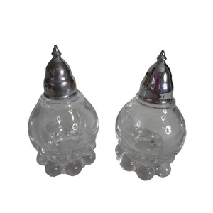 Vintage Imperial Glass Candlewick Salt & Pepper Shakers Clear Silver Estate Find - Picture 1 of 4