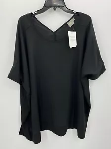 ASOS Top Womens 6 Black Oversized Short Sleeve V Neck Lagenlook Flowy Boho - Picture 1 of 7