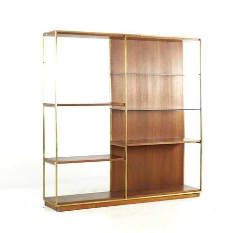 Harvey Probber Mid Century Walnut and Brass Etagere Shelf Cover