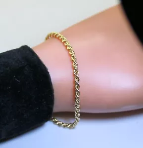 Bonita pulsera unisex de cadena de cuerda de oro amarillo 14K de 3 mm de 7,25 - Imagen 1 de 5