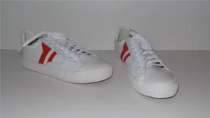$595 CELINE PLIMSOLE WHITE / RED CANVAS LACE UP SNEAKERS SIZE 37 - Picture 1 of 9