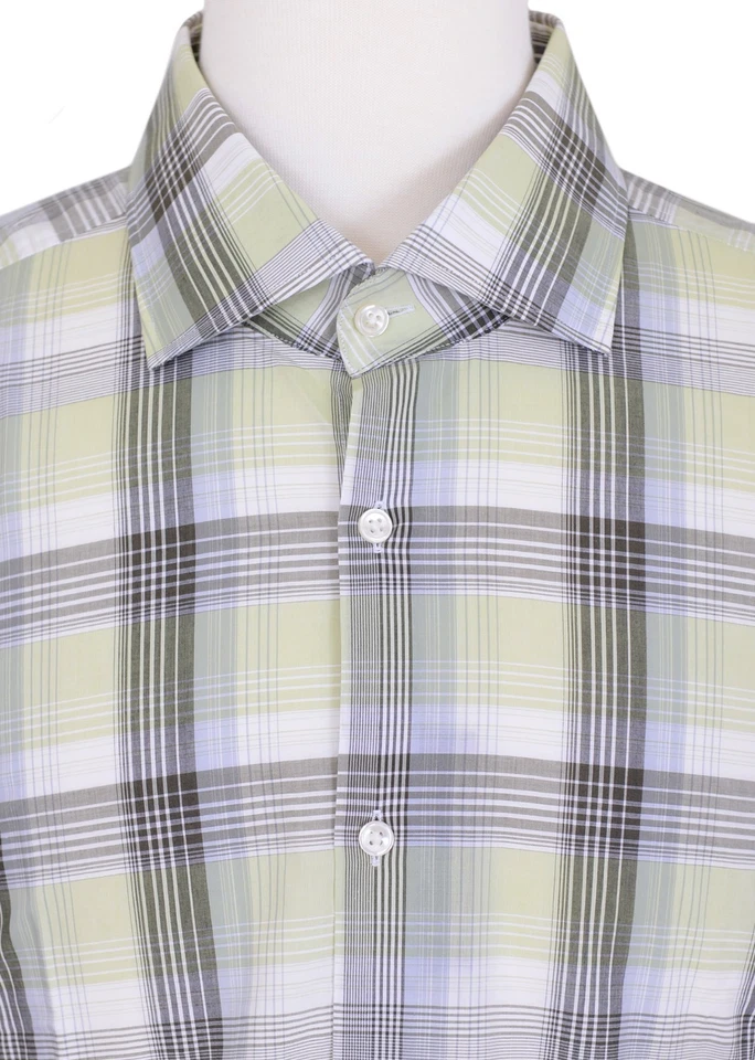 Camisa social xadrez verde tecido italiano slim fit EUA Hugo Boss Jaron US$ 195 16 36/37 - Imagem 1 de 1
