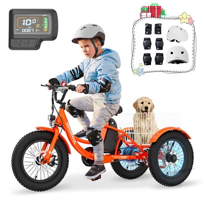 MOONCOOL 16" Electric Tricycle w/Helmets Protection Gear Set, Kids Bikes Bicycle - Image 1 of 4