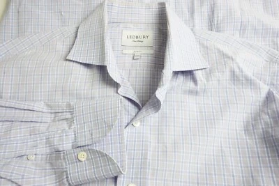 Camisa de vestir Ledbury ajustada azul amarillo a cuadros 100 % algodón talla 16,5 Foto 1 de 4