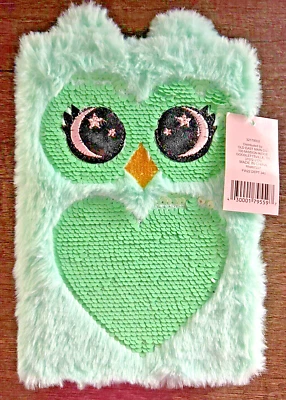Nuevo con etiquetas Cuaderno de Peluche Búho Elegante Diario Lentejuelas Peludas Páginas en Blanco Foto 1 de 3