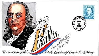 Scott 3139a 50 Cents Ben Franklin Bernard Goldberg Hand Painted FDC 17 / 78 - Image 1 of 2