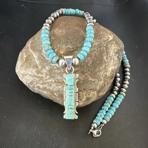 Mens Womens Turquoise#8 Pendant Navajo Sterling Silver Necklace 17075 - Picture 1 of 12