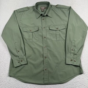 Cabelas Safari Series Utility Shirt Mens Large Green Long Sleeve Epaulettes - Picture 1 of 8