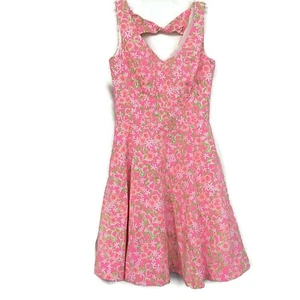 Lilly Pulitzer Dress Sz 2 Sleeveless Pink Floral Lined Key Hole Back Swing Skirt - Picture 1 of 6