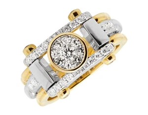 10K Two Tone Gold Men's VS2 Cluster Genuine Diamond Statement Pinky Ring 1ct - Picture 1 of 10