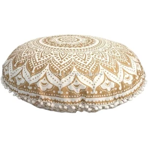32 in Gold Round Bohemian Floor Cushion Floral Mandala Floor Pillow Case Vintage - Picture 1 of 6