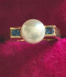 New 14K Akoya Pearl And Sapphire Ring R&P Designer - Picture 1 of 9