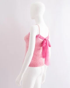 Stefanel Pink Knit Sleeveless Top With Net Tulle Bow Back Balletcore - Picture 1 of 21
