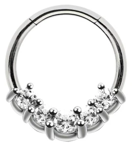 Septum Lippen Piercing Schmuck Smooth Segment Clicker Stahl + 5 Kristall Steine - Bild 1 von 4