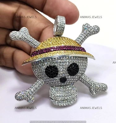 14K White Gold Plated 4ct Round Cut Lab-Created Diamond Skull Crossbones Pendant - Image 1 of 4