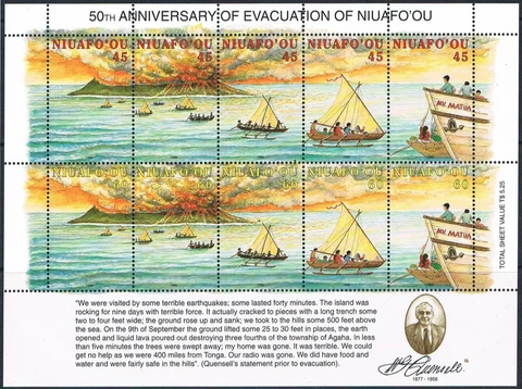 Tonga Niuafo’ou #SG252-SG261 MNH M/S 1995 Evacuation Volcano [191-192] Cover