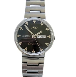 Vtg Mido Commander Automatic Datodate 8425 SS Mens Watch Black Dial Running - Picture 1 of 10