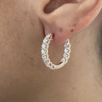 Diamond Earrings Round Hoop 2.33 Ct E-F VS1 Lab Created 14k Rose Gold - Image 1 of 4