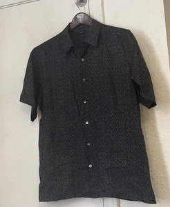 New Theory Black Deco Short Sleeve Linen Btn Front Shirt L Large - Picture 1 of 2