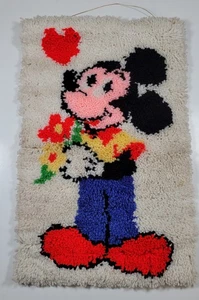 Vintage Mickey Mouse Latch Hook Rug Retro Disney Wall Hanging 27”x17” - Picture 1 of 4
