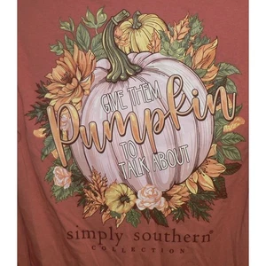 Camiseta Simply Southern "Give them Pumpkin to Talk About" LS Crew Rust SM $25 - Imagen 1 de 4