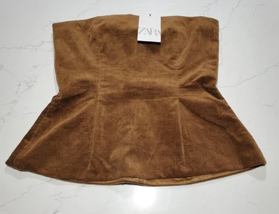 Camisa para mujer Zara sin tirantes mediana marrón gamuza acanalada NUEVA acampanada en la parte inferior Foto 1 de 4