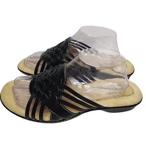 Softspots Sandals Womens 10W Black Leather Open Toe Slide Flats Comfort Slip On - Picture 1 of 11