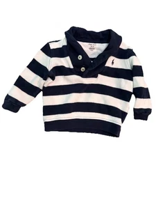 Ralph Lauren Baby marineblau weiß gestreifter Pullover Kragen 9 Monate bestickt Pony - Bild 1 von 2