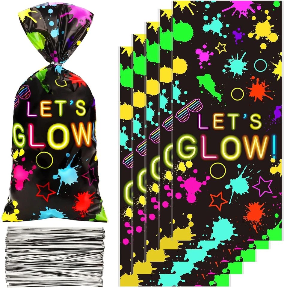 Bolsas de regalos con temática de neón Let'S Glow 100 piezas - Celular para fiesta de cumpleaños que brilla en la oscuridad Foto 1 de 4