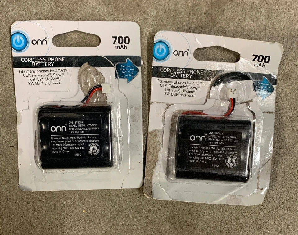 x2 ONN Batería de Teléfono Inalámbrico 3.6v 700 mAh Nimh Teléfono Baterías de Repuesto Foto 1 de 3