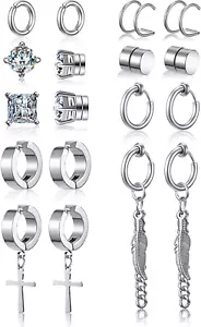 9 pares de pendientes magnéticos sin perforar de acero plateau inossidabile - Foto 1 di 12