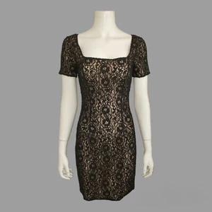VESTIDO DE CÓCTEL OLEG CASSINI CORBATA NEGRA Talla 4 Negro y Beige ENCAJE LENTEJUELAS - Imagen 1 de 12