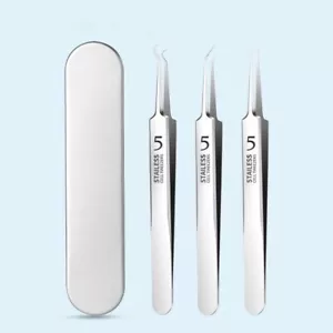 3PC Professional Pointed Ingrown Hair Splinter Tip Curve Tweezers Set Pimple - Picture 1 of 22