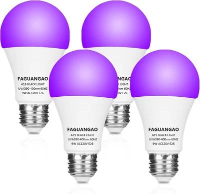 LED Black Light Bulb,9W(75Watt Equivalent) A19 UV Blacklight Bulb,120V,Uva Level - Image 1 of 4