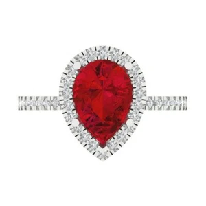 2.38Ct Pear Cut Simulated Pink Tourmaline Halo Engagement Ring - 14K White Gold - Picture 1 of 11