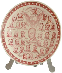 1953 Presidents of USA Red White Plate George Washington Dwight Eisenhower - Picture 1 of 7