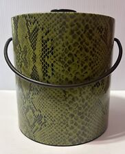 RETRO MCM VINTAGE barware THERMO-SERV black green snakeskin ice bucket lid tongs