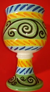 Sberna Deruta Vtg. Ceramic Drinking Chalice Wine Goblet Hand Decorated in Italy - Picture 1 of 8