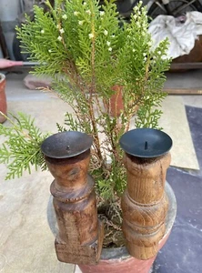 Vintage Old Wooden Iron Leg Candle Stand Home Decorative 2pc - 128 - Picture 1 of 19