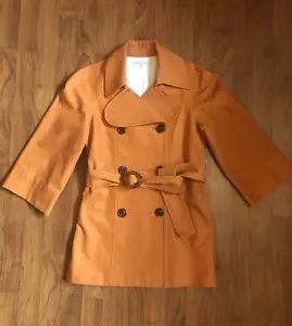 Double Breasted 3/4 Sleeve Belted Trench Coat Jacket Pumpkin Orange Size Medium - Picture 1 of 22