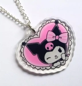 Sanrio Japan *Kuromi Herz* doppelseitiger Charm auf versilberter Kette 🙂 - Bild 1 von 8