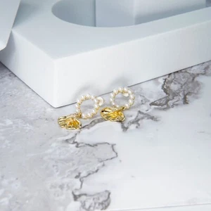 Premium weiße Perlen Quaste vergoldet Sterlingsilber Modeschmuck Ohrring - Bild 1 von 4