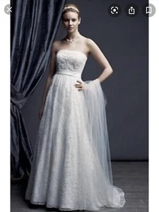 NWT - OLEG CASSINI BRIDAL STRAPLESS BEADED LACE A-LINE WEDDING DRESS C273 - Picture 1 of 12